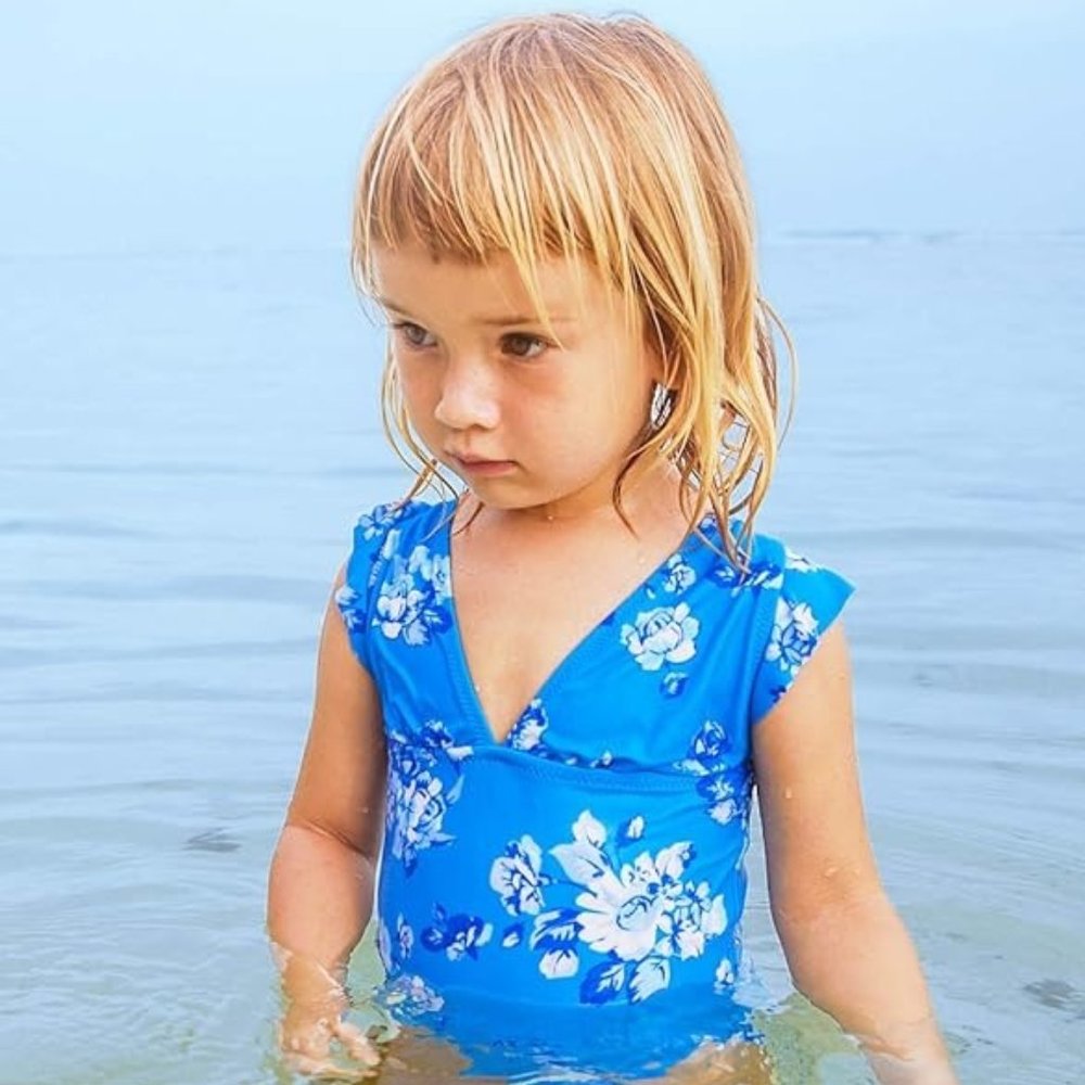 NWOT Cupshe Girls Blue Floral One Piece Swimsuit 3T